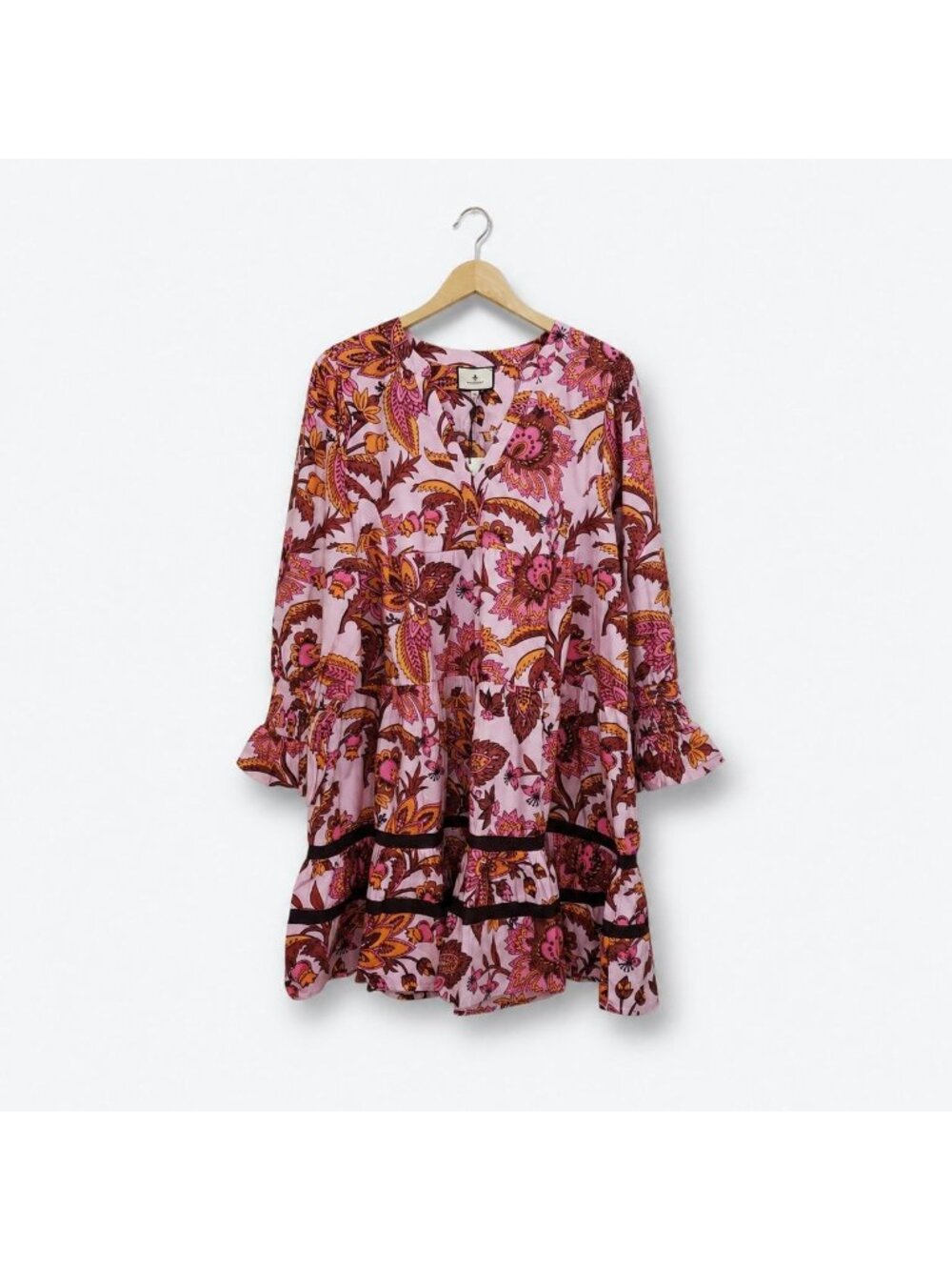 Tuckernuck Pink Ornate Chintz Floral Tiered Mini Dress Women’s XL Cotton NWT - Picture 12 of 16